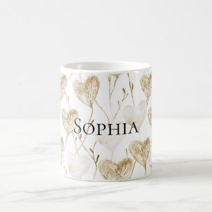 Taza De Café Corazones de Boho de Cream Brown