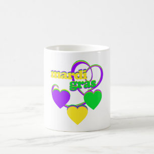 Taza De Café Corazones de carnaval verde morado de Mardi Gras