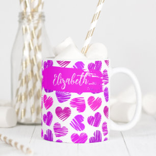 Taza De Café Corazones de color rosa morado moderno con dibujos