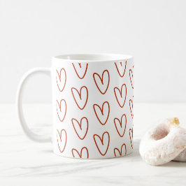 Taza De Café Corazones de Doodle Rojo Minimalista en Impresión