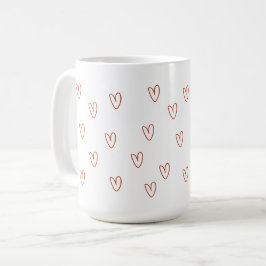 Taza De Café Corazones de Doodle Rojo Minimalista en Impresión