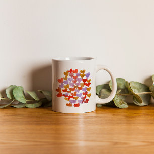 Taza De Café Corazones de fusión de acuarela - retro