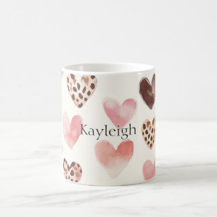 Taza De Café Corazones de impresión de leopardo marrón rosado