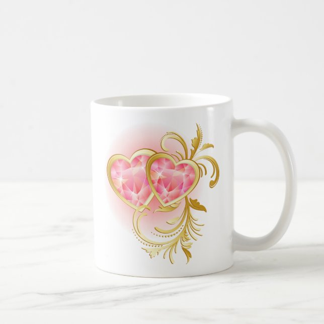 Taza De Café Corazones de joyas rosadas (Derecha)
