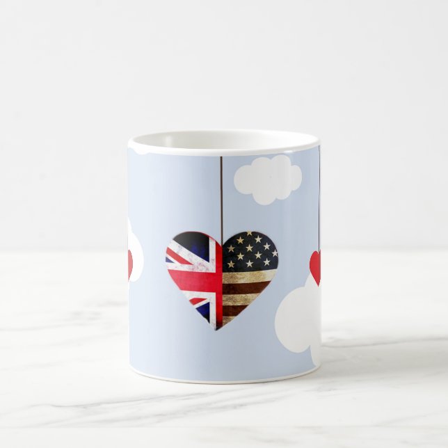 Taza De Café Corazones de la bandera británica y americana de (Centro)
