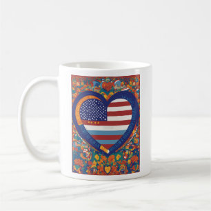 Taza De Café Corazones de la Unidad: Diseño de Bandera del Patr