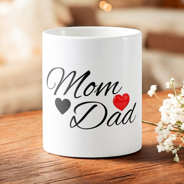 Taza De Café Corazones de mamá y papá - Tipografía elegante Amo (Subido por el creador)