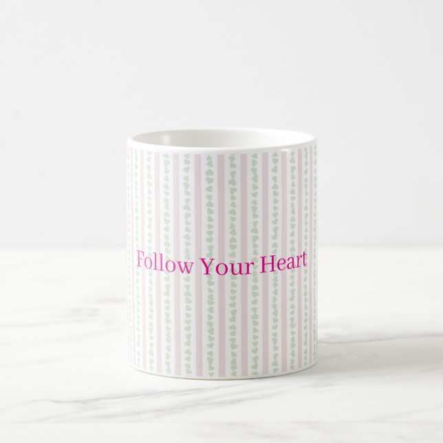 Taza De Café Corazones de menta Rayas rosadas (Centro)