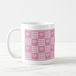 Taza De Café Corazones de patchwork de cuadros de búfalo rosado