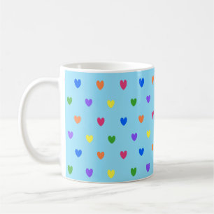 Taza De Café Corazones de polka arcoiris sobre azul bebé