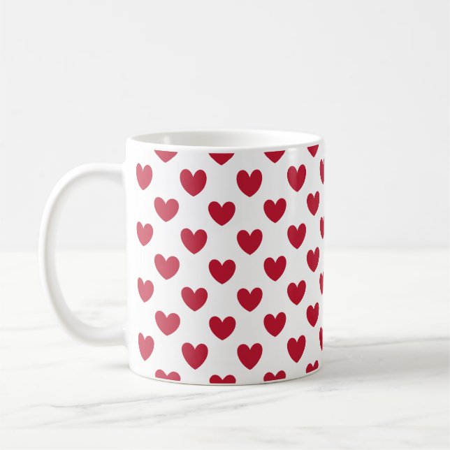 Taza De Café Corazones de polka roja en blanco (Izquierda)