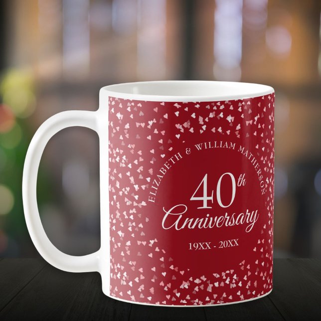 Taza De Café Corazones de rubí a 40 años (40th Wedding Anniversary Ruby Hearts Coffee Mug)