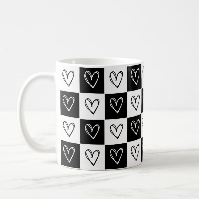 Taza De Café Corazones de tablero de ajedrez (Izquierda)