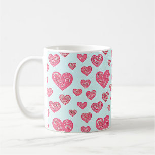 Taza De Café Corazones de valentín de cachemira rosa