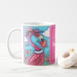 TAZA DE CAFÉ CORAZONES DE VÁLVULA DE FLAMINGO ROSA, AVES DE AMO