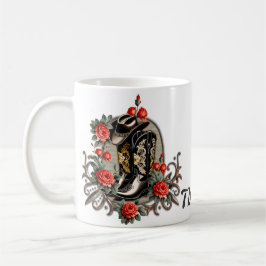 Taza De Café Corazones de vaquero: un poema de botas y flores.