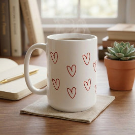 Taza De Café Corazones Doodle Rojos Minimalistas Estampado Tota