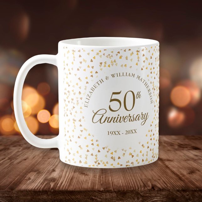 Taza De Café Corazones Dorados 50 Aniversario (50th Wedding Anniversary Golden Hearts Coffee Mug)
