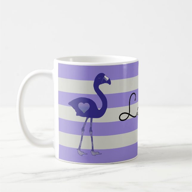 Taza De Café Corazones Flamingo Personalizados (Púrpura) (Izquierda)