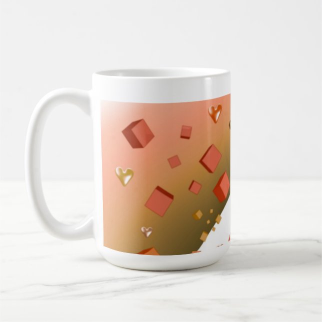 Taza De Café Corazones flotantes y cubos naranjas (Izquierda)