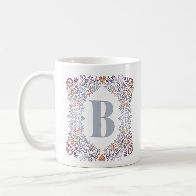 Taza De Café Corazones modernos y florales y letra B (Izquierda)