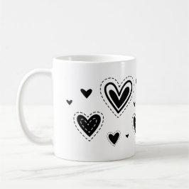 Taza De Café Corazones negros, múltiples diseños cardíacos
