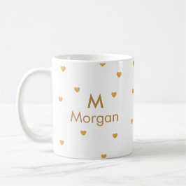 Taza De Café Corazones Personalizados con Hoja de Oro Modernos