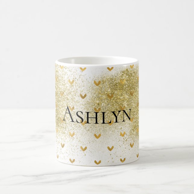 Taza De Café Corazones Purpurinas Glitzy Gold (Centro)