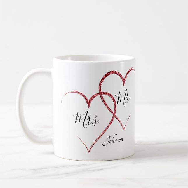 Taza De Café Corazones Purpurinas rojos personalizados (Izquierda)