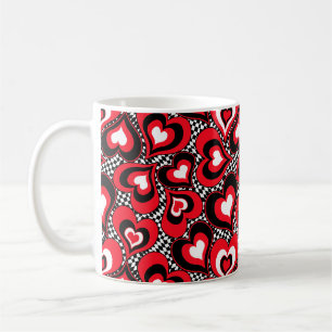 Taza De Café Corazones, rojo, negro, blanco