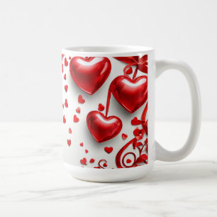 Taza De Café Corazones Rojos Brillantes con Cintas