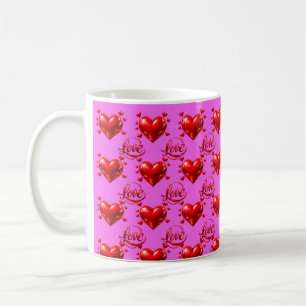 Taza De Café Corazones Rojos Brillantes y Escritura de Amor en 