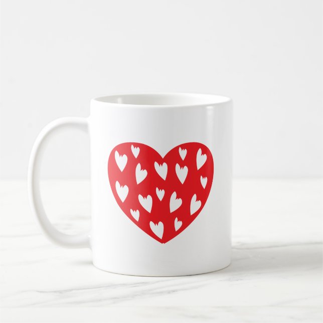 Taza De Café Corazones Rojos Con Corazones Pequeños (Izquierda)