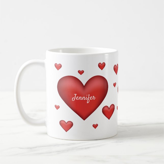 Taza De Café Corazones rojos con nombre personalizado (Izquierda)
