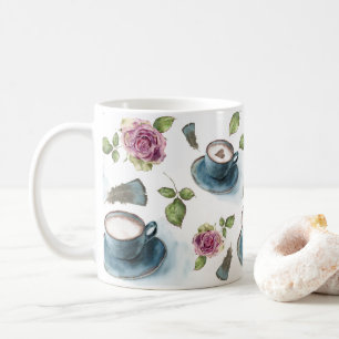 Taza De Café Corazones rojos Rosas de acuarela del Día de San V