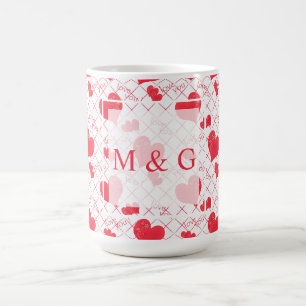 Taza De Café Corazones rojos, texto, "te amo", rojo y blanco, r