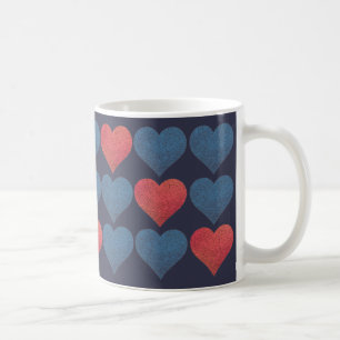Taza De Café Corazones rojos y azules con patrón