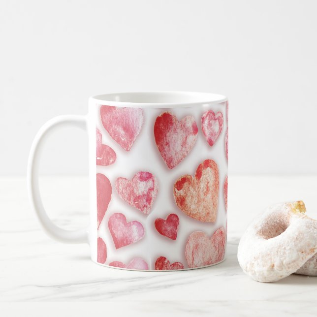 Taza De Café Corazones rosa acuarelas (Con donut)