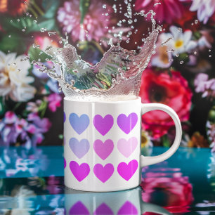 Taza De Café Corazones rosados, aqua y morados de niña lindos