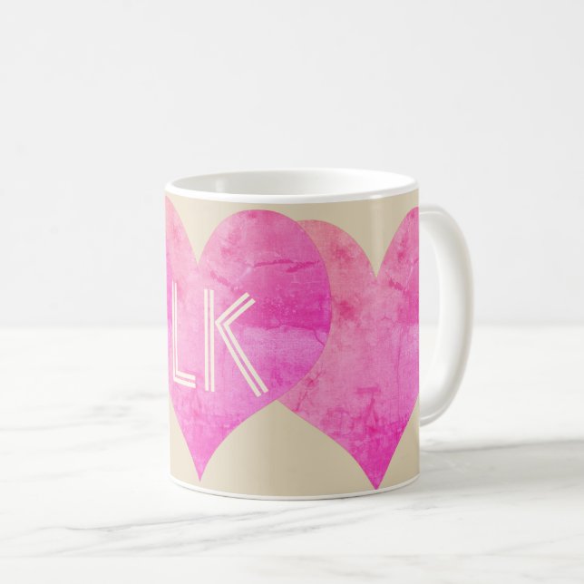 Taza De Café Corazones rosados brillantes lindo Añadir Iniciale (Anverso derecho)