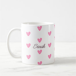 Taza De Café Corazones rosados de color acuarela de personaliza