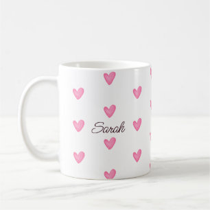 Taza De Café Corazones rosados de color acuarela de personaliza