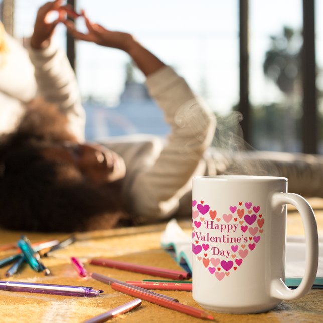 Taza De Café Corazones rosados Feliz Día de San Valentín Mug (Subido por el creador)