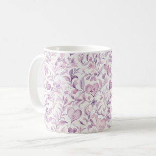 Taza De Café Corazones rosados hojas púrpuras