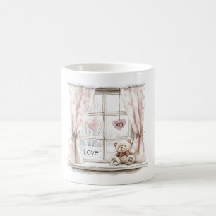 Taza De Café Corazones rosados Ventana de osito de amor XO