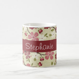 Taza De Café Corazones rosados y flores café personalizado