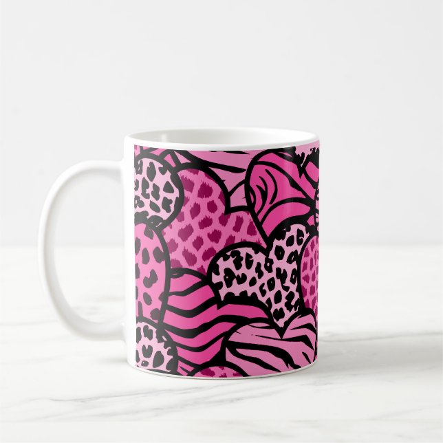 Taza De Café Corazones rosados y negras para imprimir animales (Izquierda)