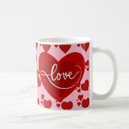Taza De Café corazones rosados y rojos con diseño de palabras d