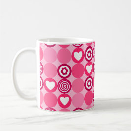 Taza De Café Corazones Rosas y Patrón de Flores de Puntos para