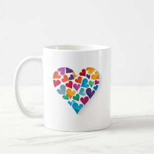 Taza De Café Corazones, texto propio, colores arcoiris, Persona